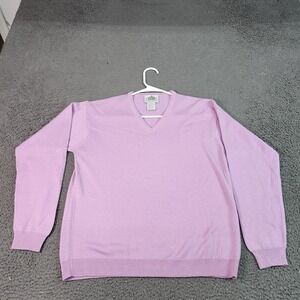 Clubhouse Collection Sweater Mens Large Purple V Neck Merino Wool Golf Italy